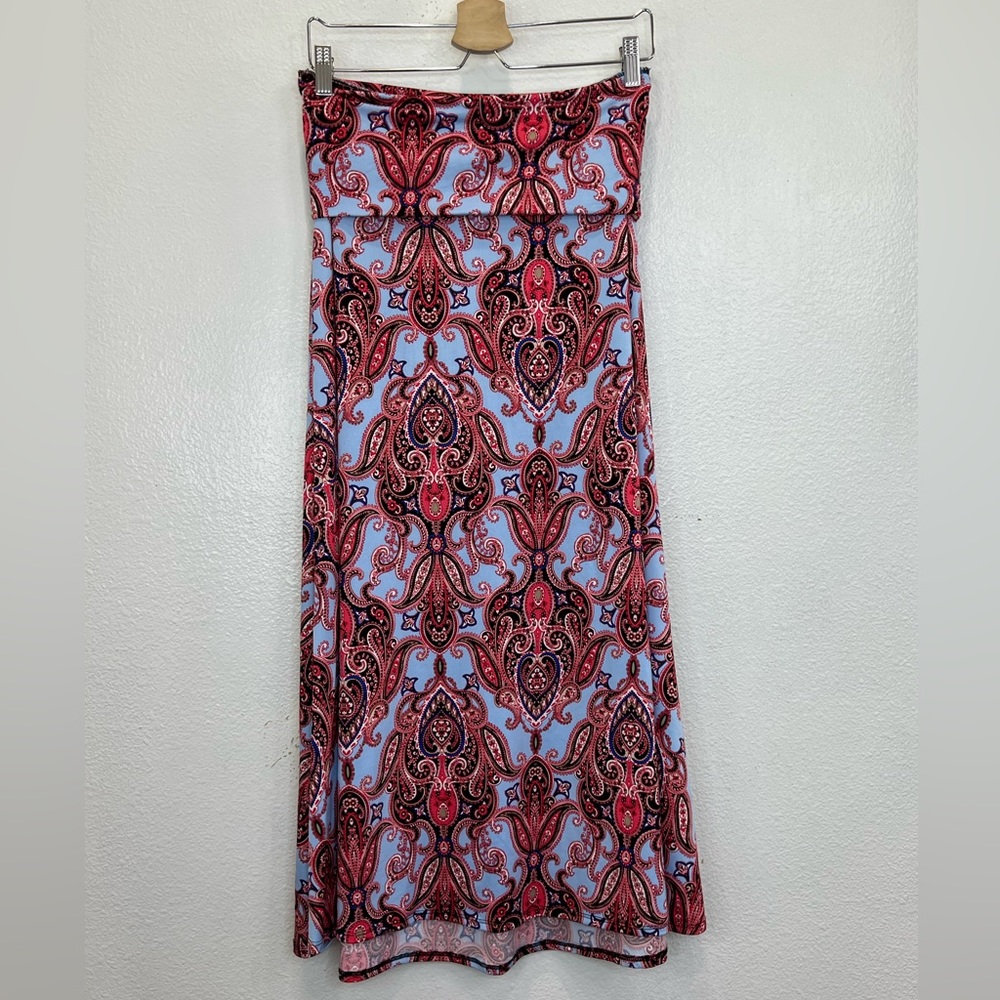 LulaRoe‎ Women's Maxi Skirt Blue Multicolor Paisley Floral Print Size S